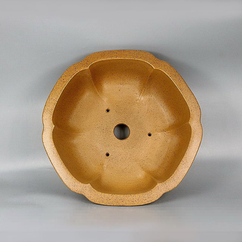 17.7 inch (45cm) Large Hexagonal Yellow-Brown Speckled Finish Deep Bonsai Pot Inner View
