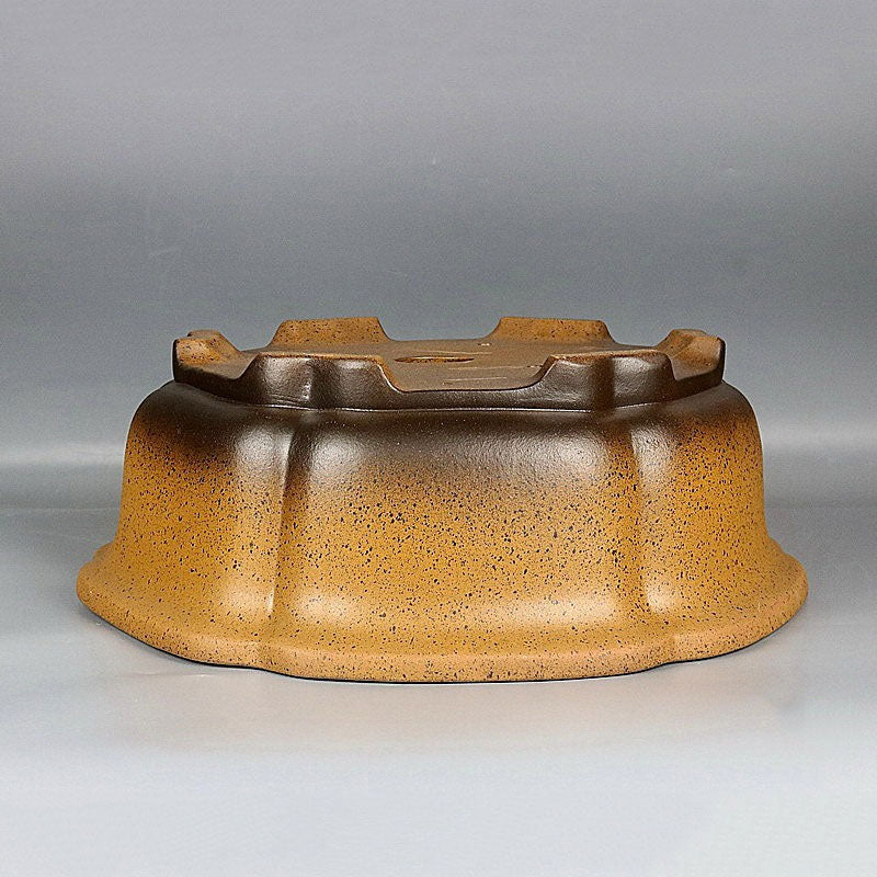 17.7 inch (45cm) Large Hexagonal Yellow-Brown Speckled Finish Deep Bonsai Pot Upside Down View