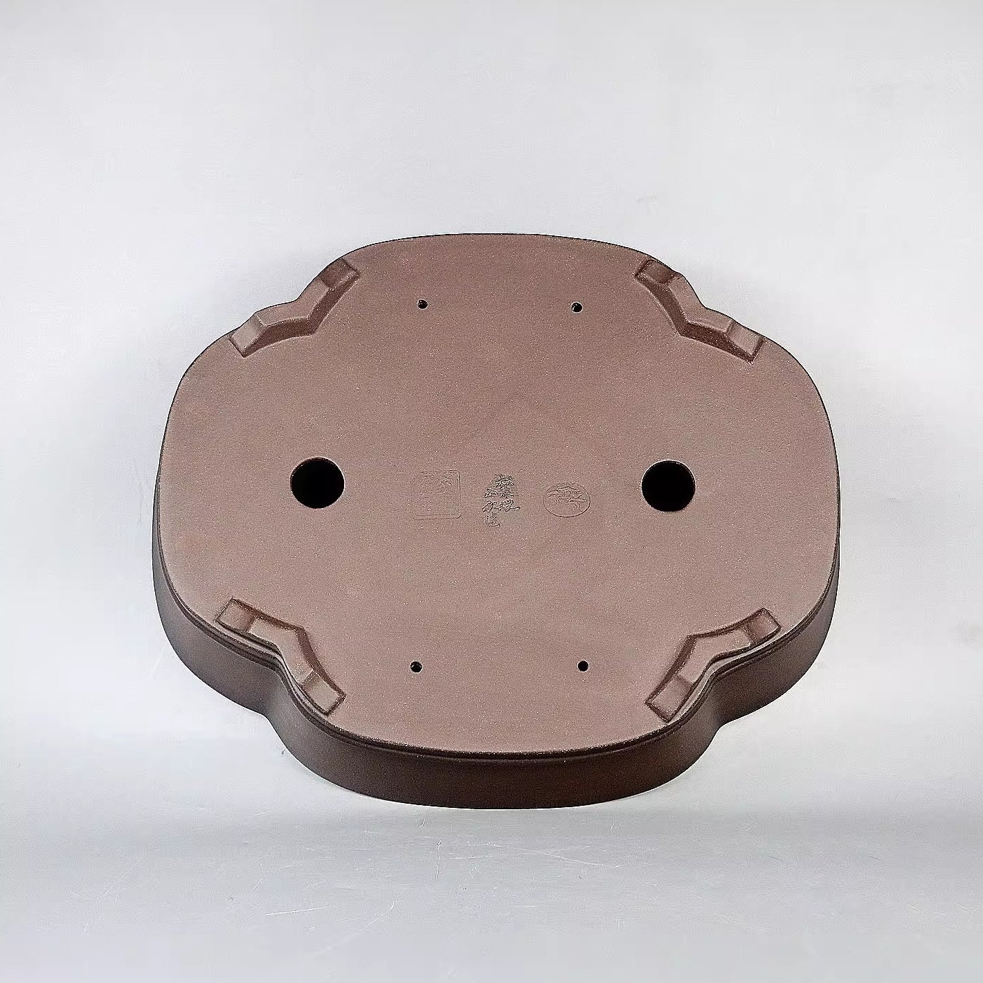 17.7 inch (45cm) Large Lotus-Shaped Unglazed Dark Brown Premium Bonsai Pot Bottom View