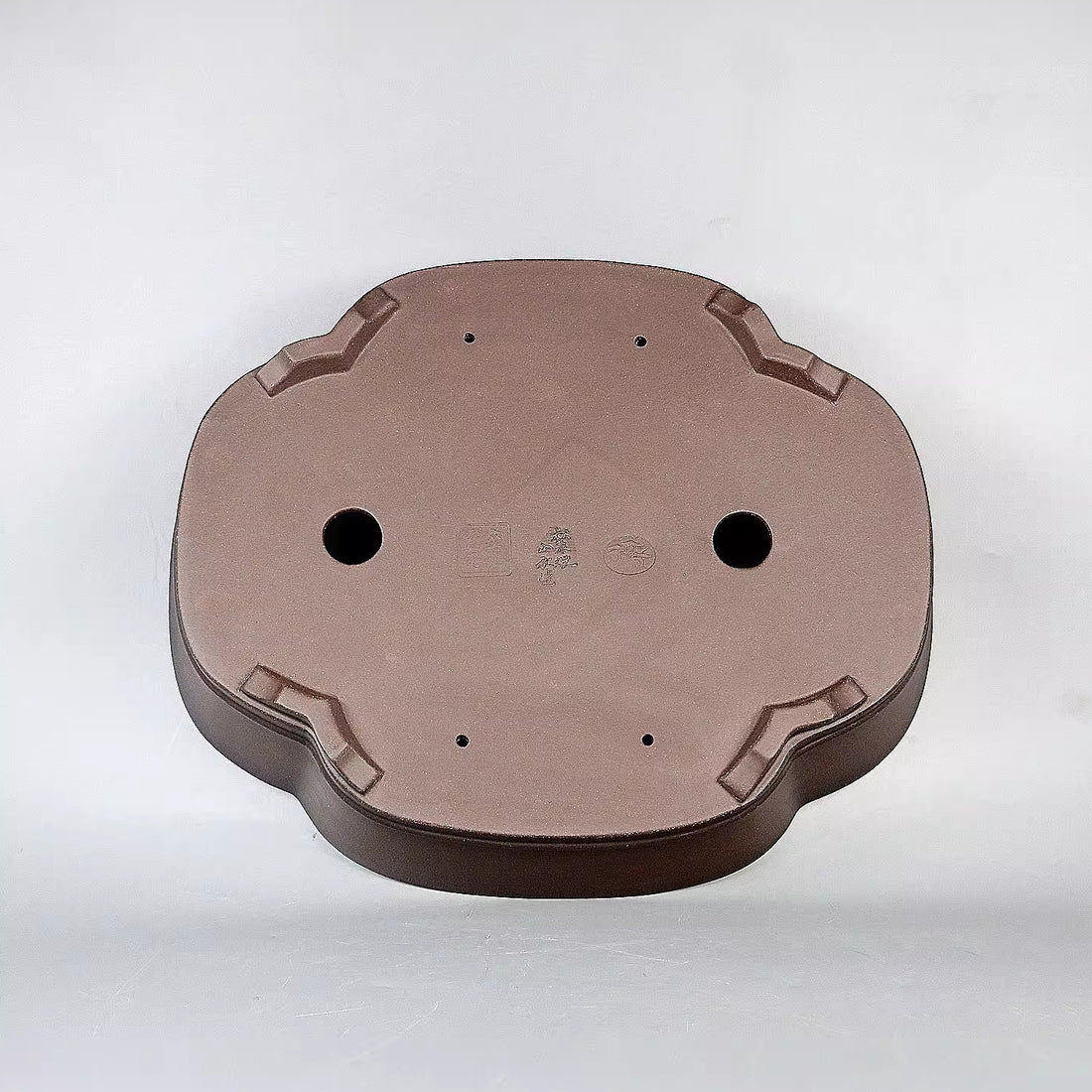 17.7 inch (45cm) Large Lotus-Shaped Unglazed Dark Brown Premium Bonsai Pot Bottom View