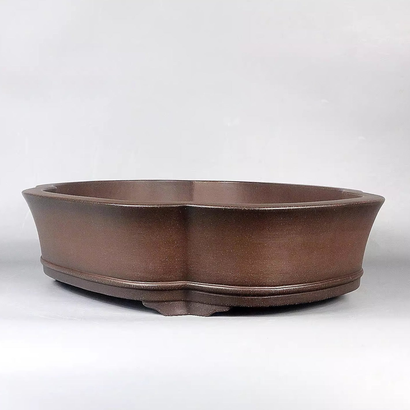 17.7 inch (45cm) Large Lotus-Shaped Unglazed Dark Brown Premium Bonsai Pot Corner View