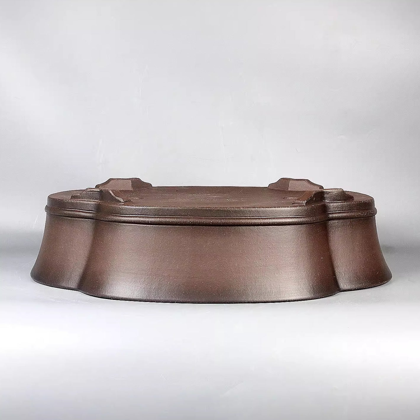 17.7 inch (45cm) Large Lotus-Shaped Unglazed Dark Brown Premium Bonsai Pot Upside Down View