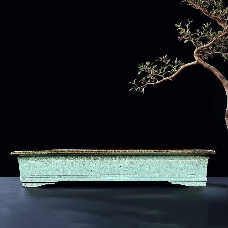 17.7 inch (45cm) Large Rectangle Green Glaze Bonsai Pot w Subtle Panel Detailing
