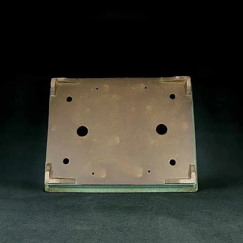 17.7 inch (45cm) Large Rectangle Green Glaze Bonsai Pot w Subtle Panel Detailing Bottom View