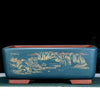 17.7 inch (45cm) Large Rectangular Bonsai Pot w Scenic Landscape Engraving Blue Color
