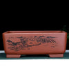 17.7 inch (45cm) Large Rectangular Bonsai Pot w Scenic Landscape Engraving Brown Color