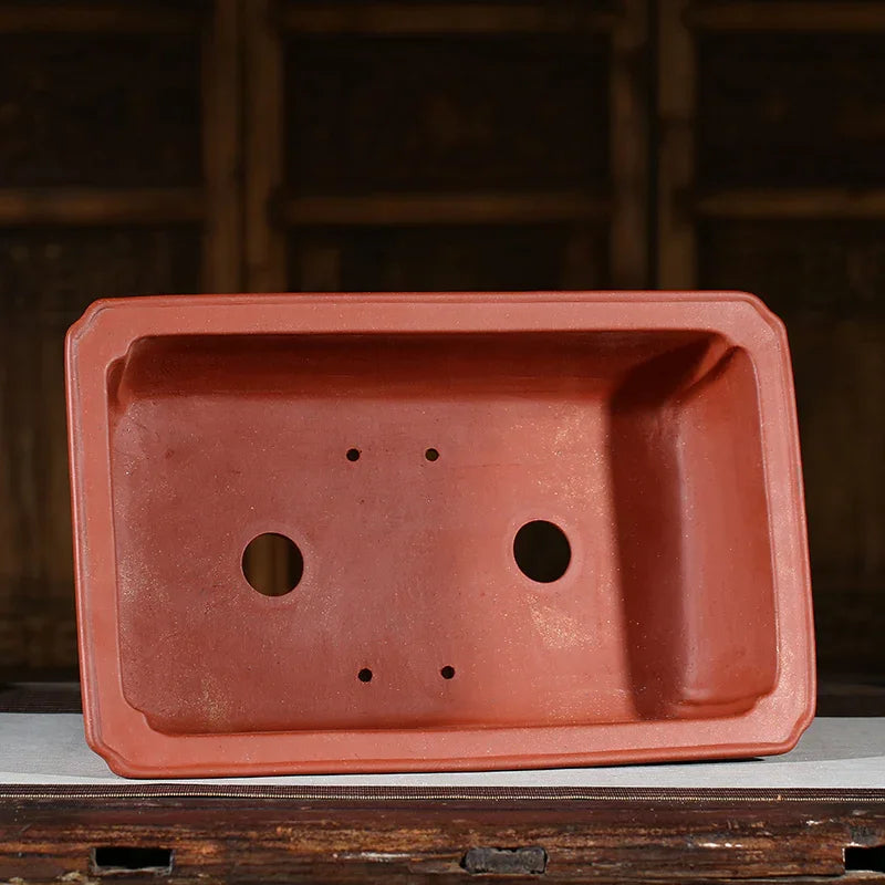 17.7 inch (45cm) Large Rectangular Bonsai Pots w Chinese Calligraphy Panels Inner View