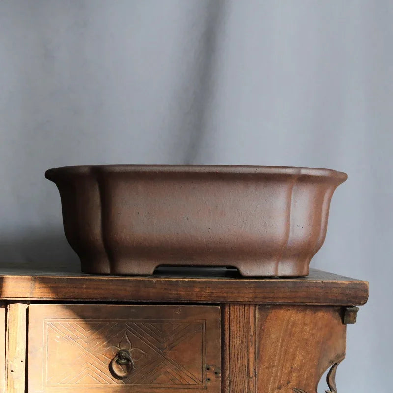 17.7 inch (45cm) Large Rectangular Speckled Finish Bonsai Pot w Scalloped Corners