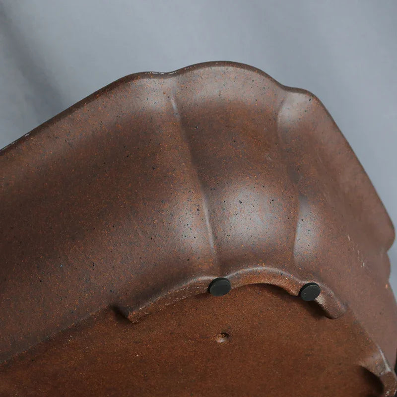 17.7 inch (45cm) Large Rectangular Speckled Finish Bonsai Pot w Scalloped Corners Corner View Close Shot