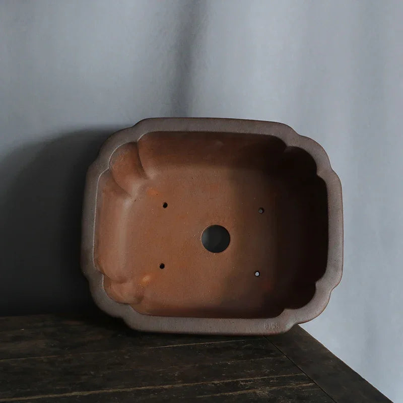 17.7 inch (45cm) Large Rectangular Speckled Finish Bonsai Pot w Scalloped Corners Inner View