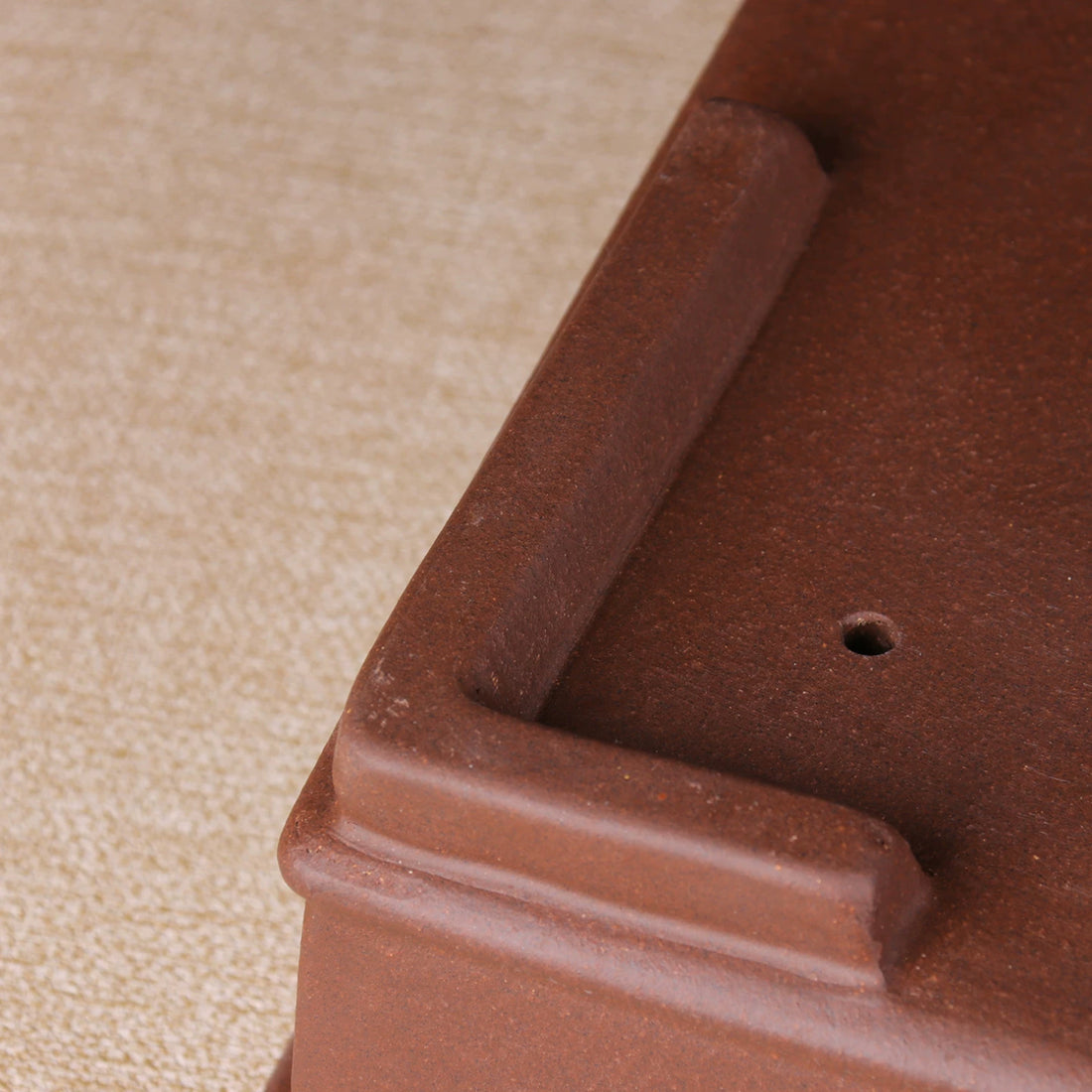 17.7 inch (45cm) Large Rectangular Traditional Unglazed Premium Bonsai Pot Bottom Close Shot