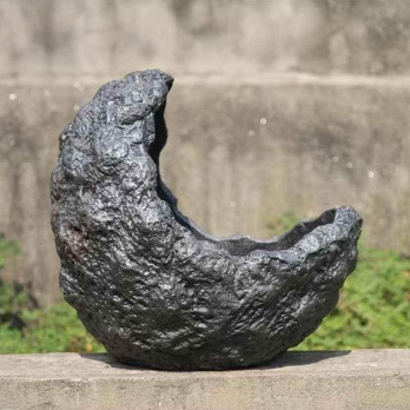 17.7 inch (45cm) Large Rock-Style Abstract Crescent-Shaped Unglazed Semi-Cascade Bonsai Pot