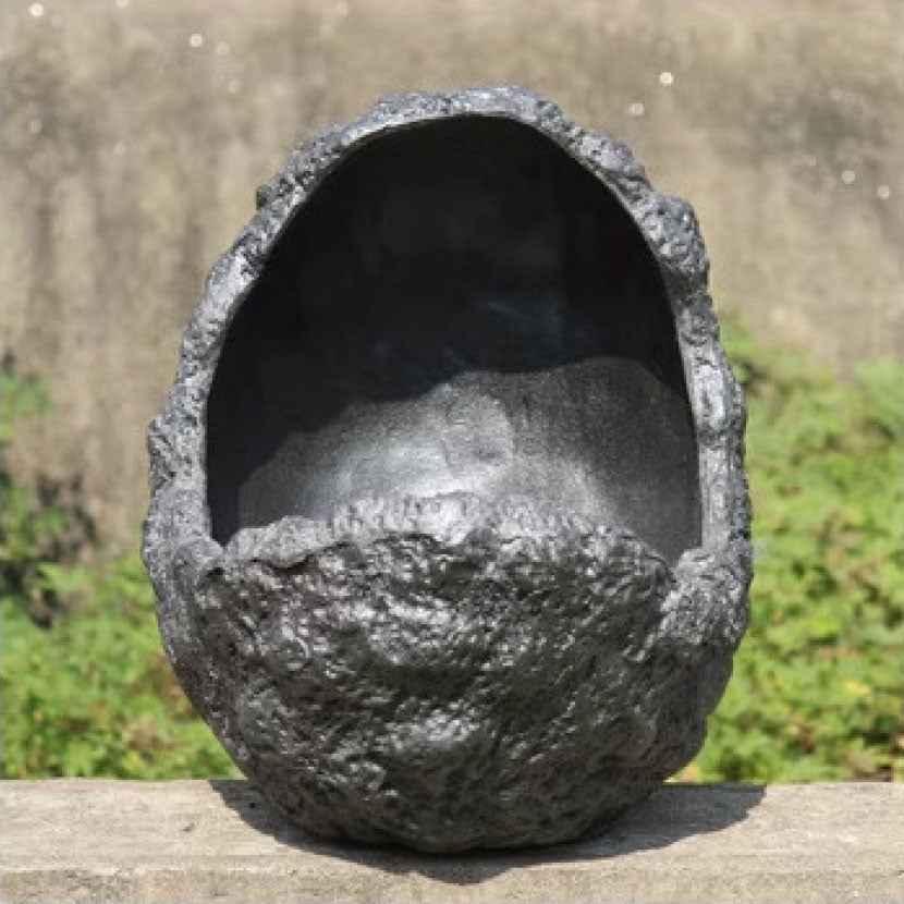 17.7 inch (45cm) Large Rock-Style Abstract Crescent-Shaped Unglazed Semi-Cascade Bonsai Pot Side View