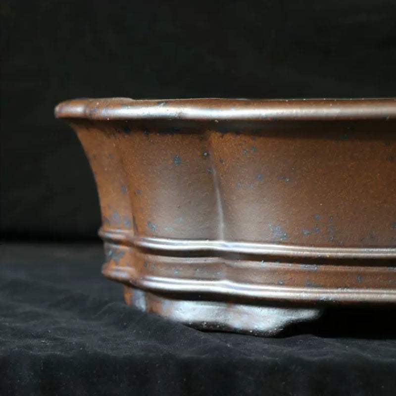 17.7 inch (45cm) Large Scalloped Corner Rectangular Wood-Fired Unglazed Bonsai Pot Close Shot