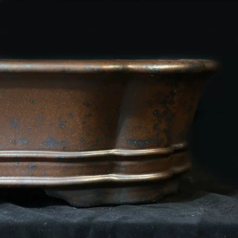17.7 inch (45cm) Large Scalloped Corner Rectangular Wood-Fired Unglazed Bonsai Pot Close Shot