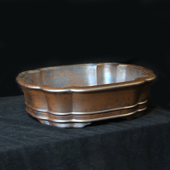 17.7 inch (45cm) Large Scalloped Corner Rectangular Wood-Fired Unglazed Bonsai Pot Corner Top View