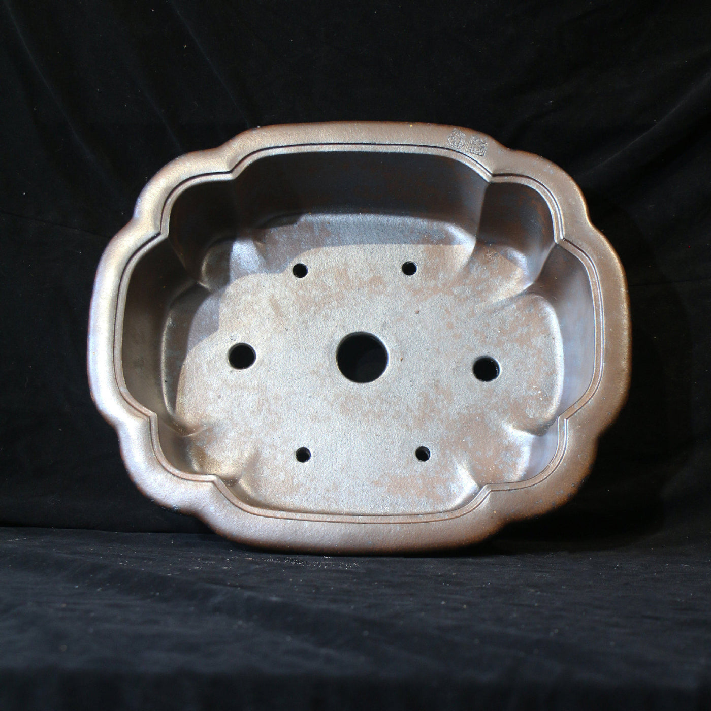 17.7 inch (45cm) Large Scalloped Corner Rectangular Wood-Fired Unglazed Bonsai Pot Inner View