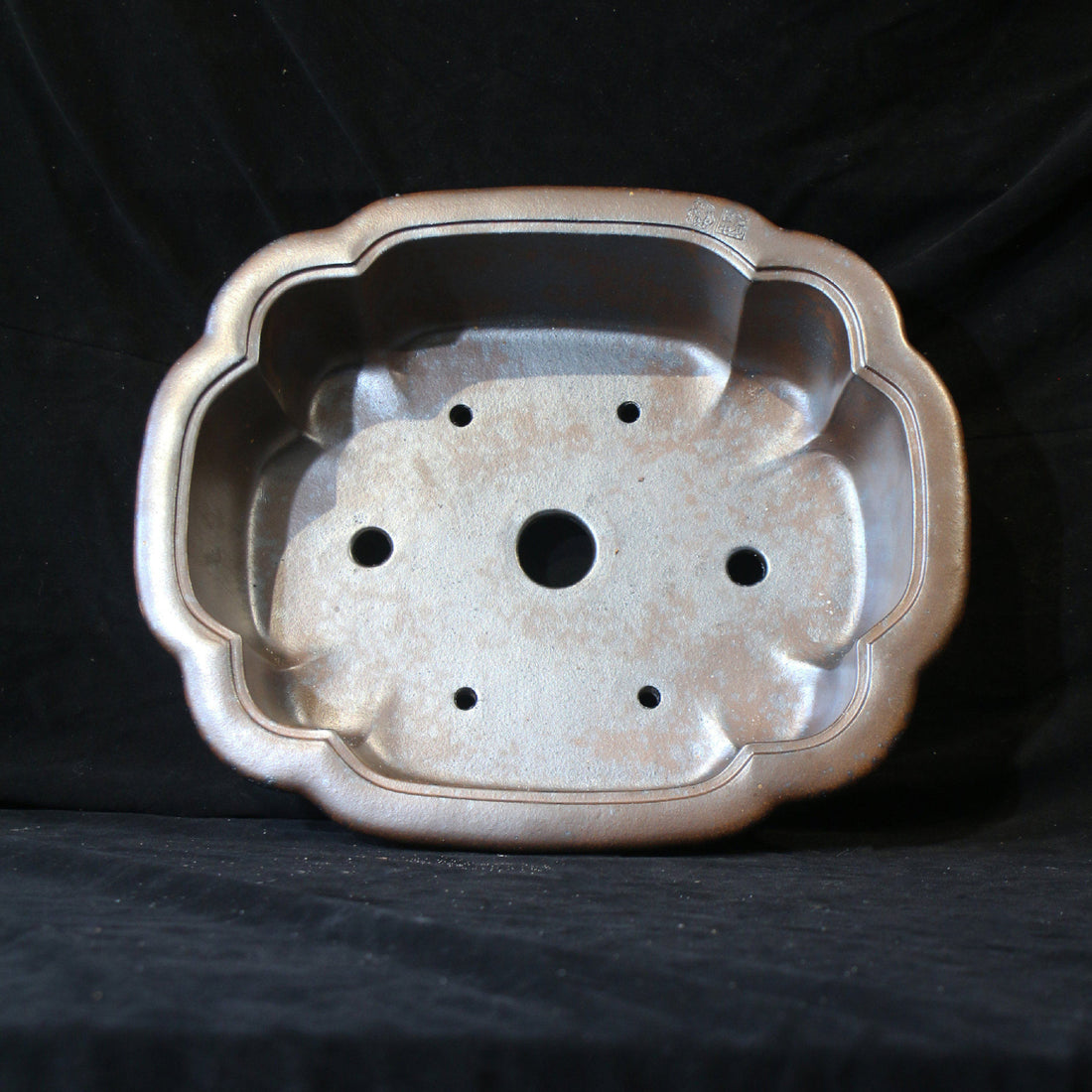17.7 inch (45cm) Large Scalloped Corner Rectangular Wood-Fired Unglazed Bonsai Pot Inner View