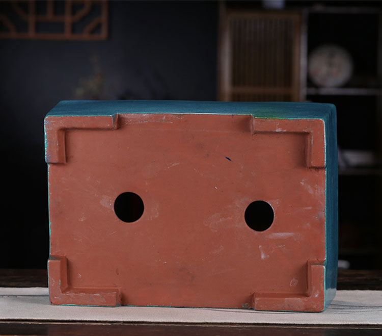17.9" (45.5cm) Extra Large Blue Glazed Classic Rectangle Bonsai Pot Bottom View