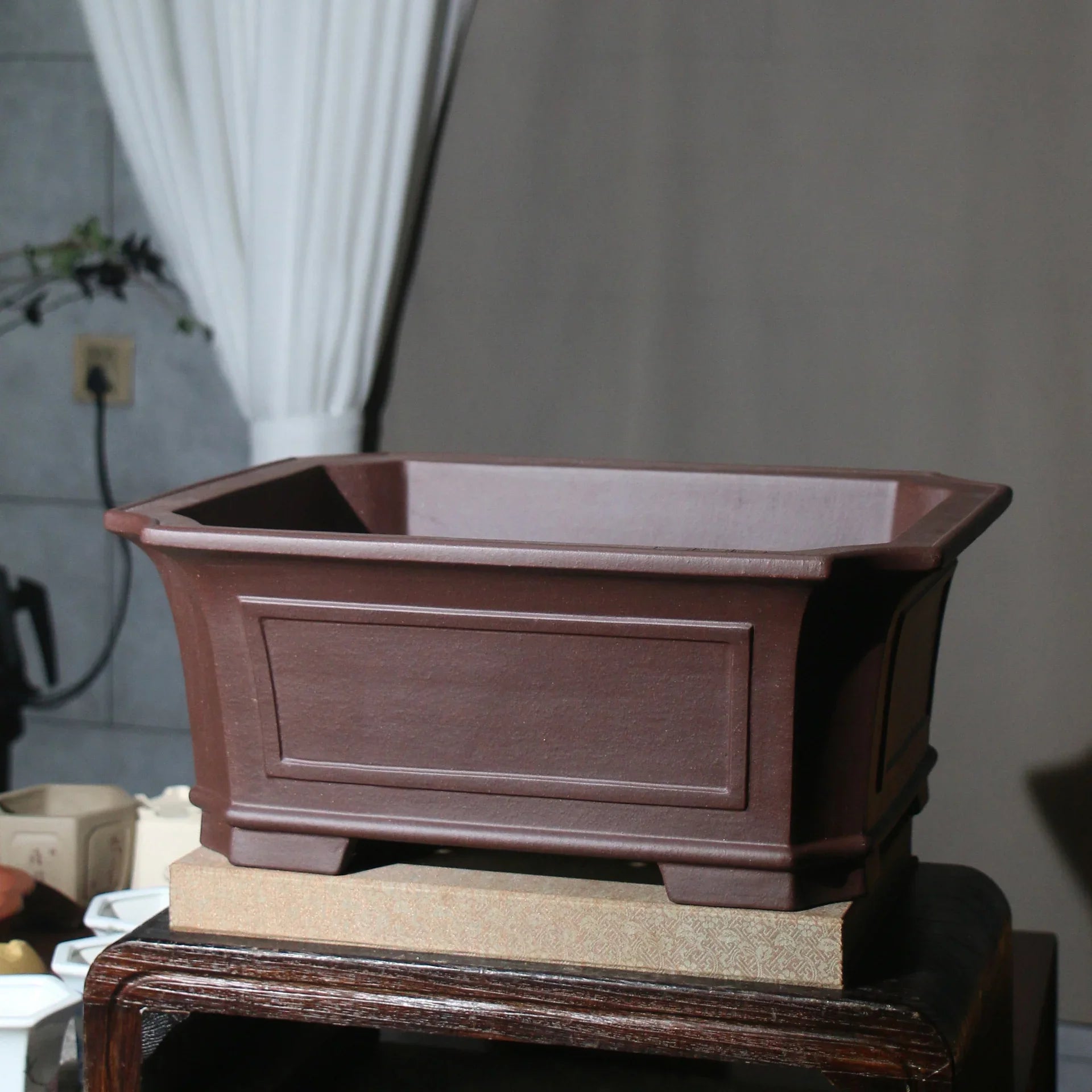 17" (43cm) Large High-Grade Rectangular Deep Unglazed Bonsai Pot Corner View