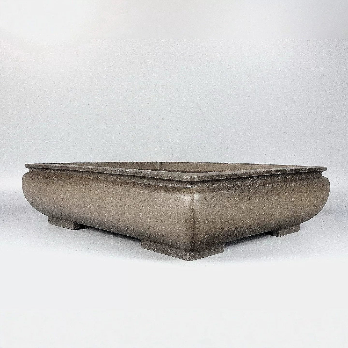 17 inch(44.5cm) Large Rectangular Bell-Shaped Beige Traditional Unglazed Bonsai Pot Corner View