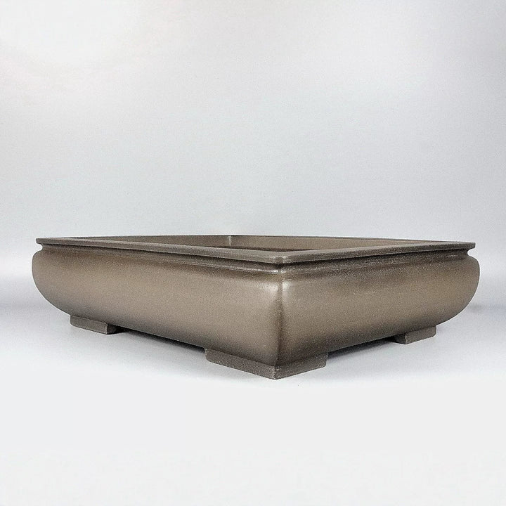 17 inch(44.5cm) Large Rectangular Bell-Shaped Beige Traditional Unglazed Bonsai Pot Corner View