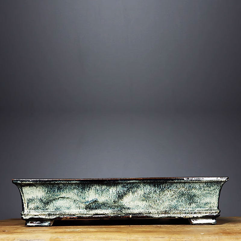 18.1 inch (46cm) Extra Large Rectangular Exclusive Drip Glaze Bonsai Pots Green Color