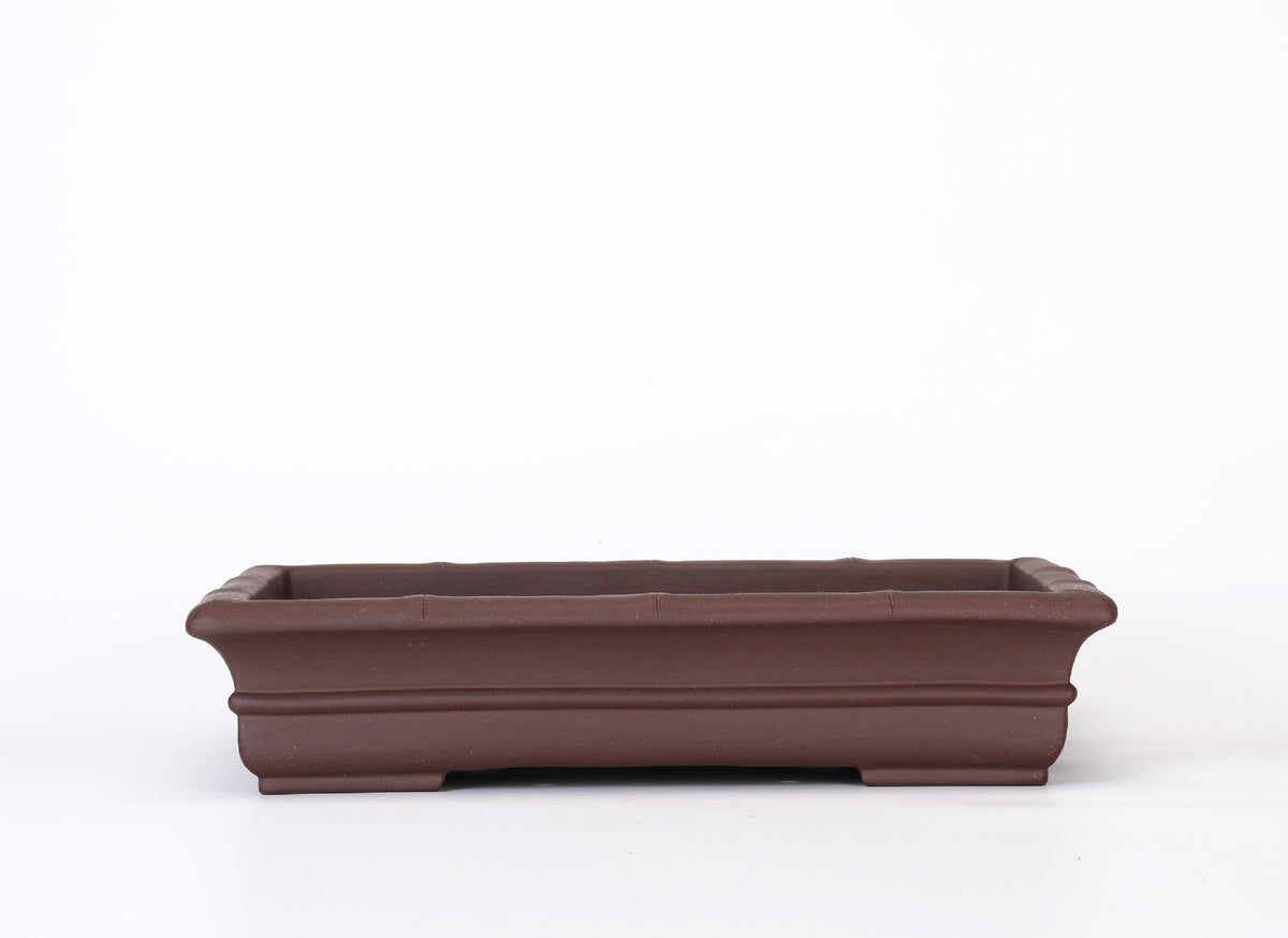 18.1" (46cm) Extra Large Traditional Rectangular Bonsai Pot w Bamboo-Inspired Rim Brown Color