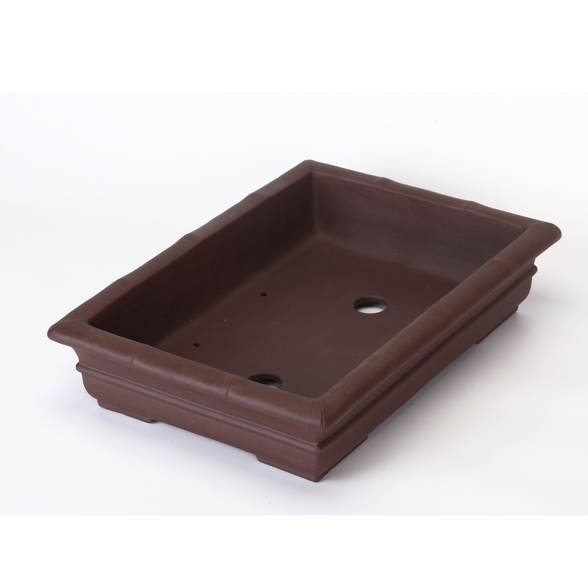 18.1" (46cm) Extra Large Traditional Rectangular Bonsai Pot w Bamboo-Inspired Rim Top View