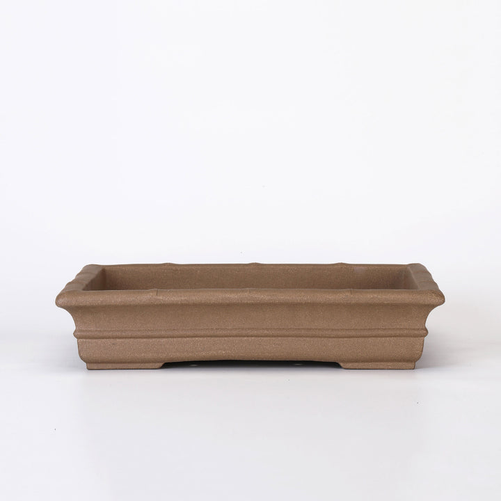 18.1" (46cm) Extra Large Traditional Rectangular Bonsai Pot w Bamboo-Inspired Rim Beige Color