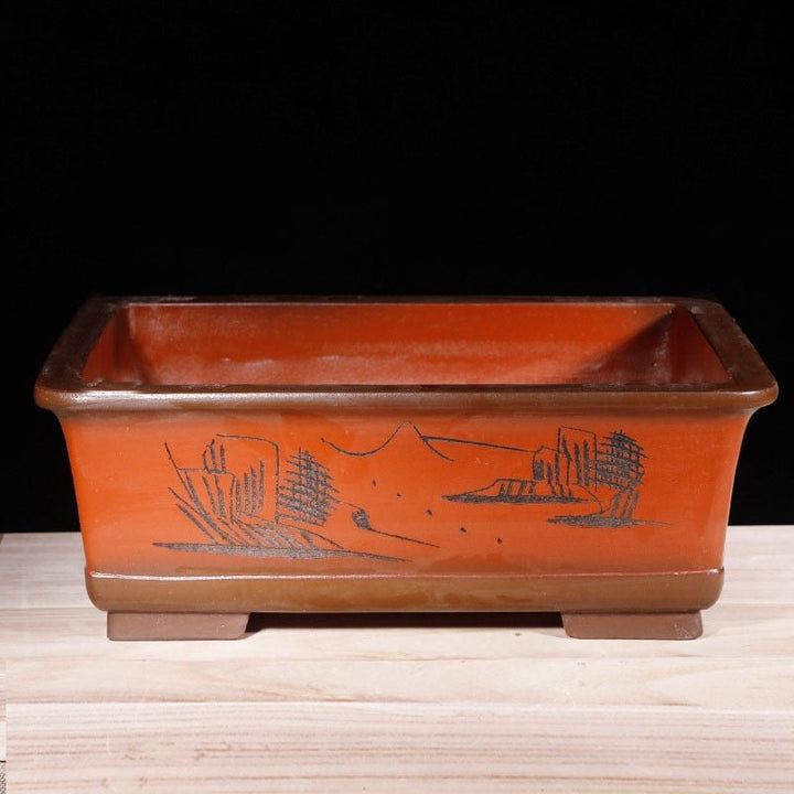 18.1" Extra-Large Rectangular Deep Earthy-Orange Bonsai Pot