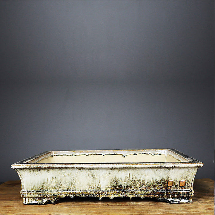 18.1 inch (46cm) Extra-Large Rectangular Multi-Tone Glazed Shallow Bonsai Pots White Color