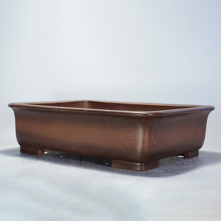 18.1 inch (46cm) Extra Large Bold Rectangular Dual Tone Premium Unglazed Bonsai Pot Corner View