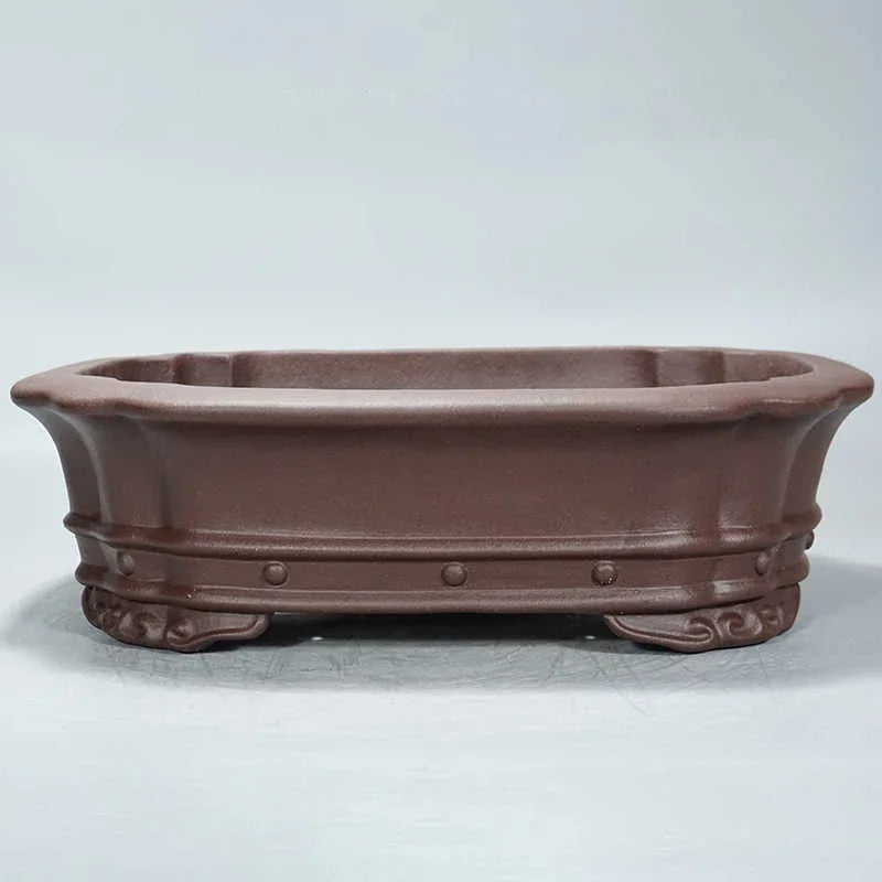 18.1 inch (46cm) Extra Large Oval Bonsai Pot w Studded Detailing & Carved Feet