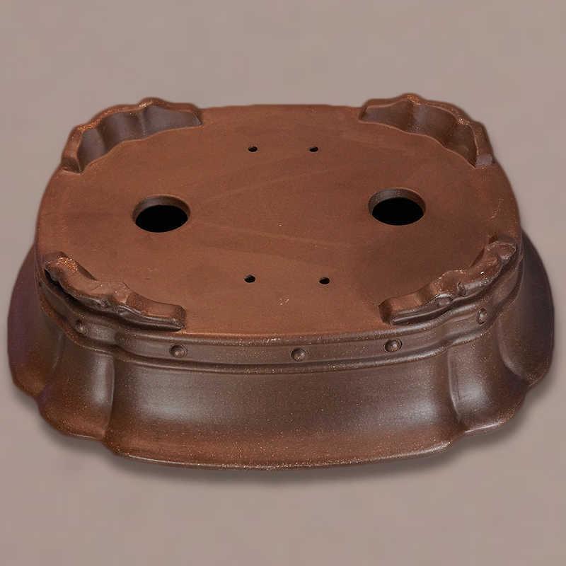18.1 inch (46cm) Extra Large Oval Bonsai Pot w Studded Detailing & Carved Feet Bottom View
