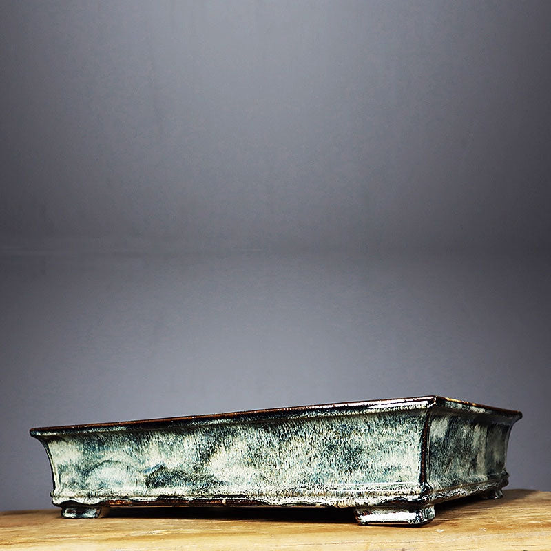 18.1 inch (46cm) Extra Large Rectangular Exclusive Drip Glaze Bonsai Pots Green Color Corner View
