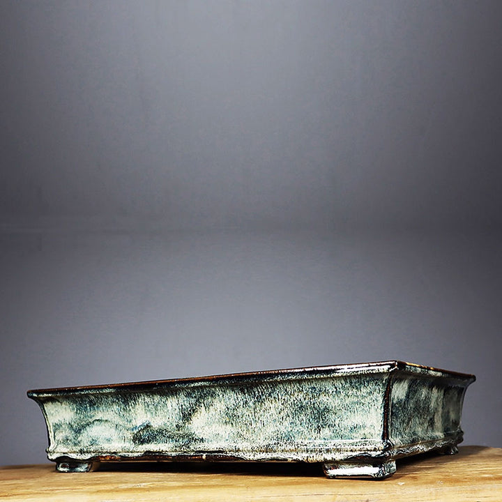 18.1 inch (46cm) Extra Large Rectangular Exclusive Drip Glaze Bonsai Pots Green Color Corner View