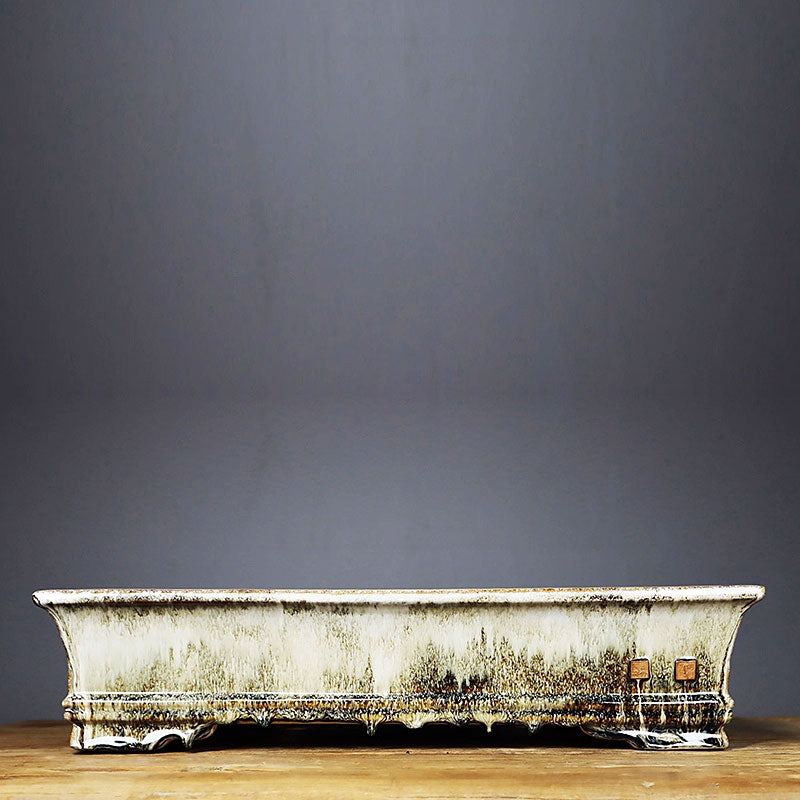 18.1 inch (46cm) Extra Large Rectangular Exclusive Drip Glaze Bonsai Pots White Color 
