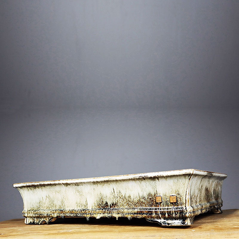 18.1 inch (46cm) Extra Large Rectangular Exclusive Drip Glaze Bonsai Pots White Color Corner View