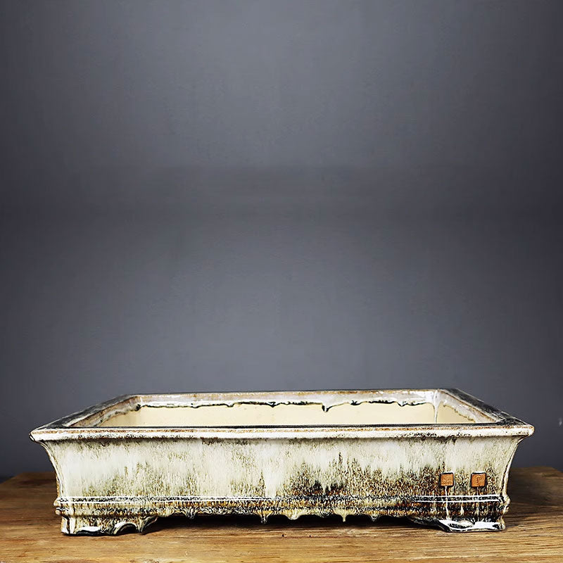 18.1 inch (46cm) Extra Large Rectangular Exclusive Drip Glaze Bonsai Pots White Color Top View