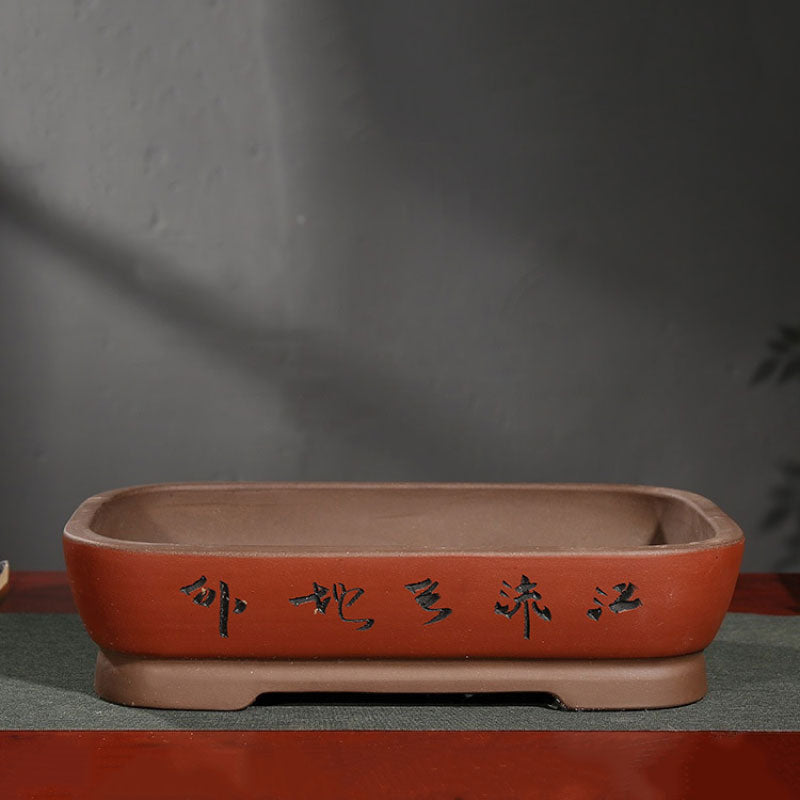 18.3" (46.5cm) Extra Large Rectangular Bonsai Pots w Chinese Inscription Red Color