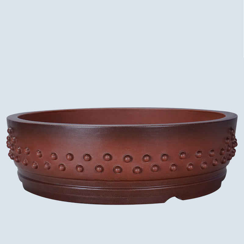 18.3 inch (46.5cm) Extra Large Round Reddish Brown Gradient Unglazed Drum Bonsai Pot