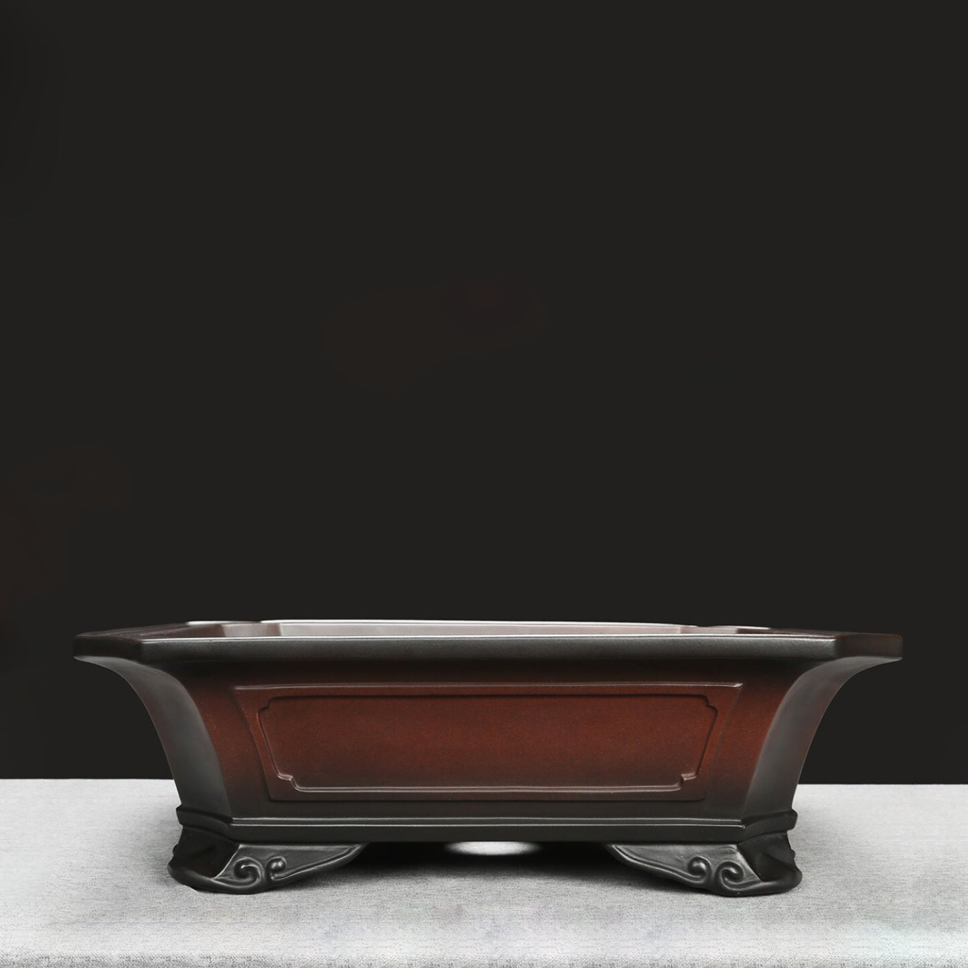 18.3 inch (46.7cm) XL Flared Rectangular Corner-Cut Gradient Finish Antique-Style Bonsai Pot