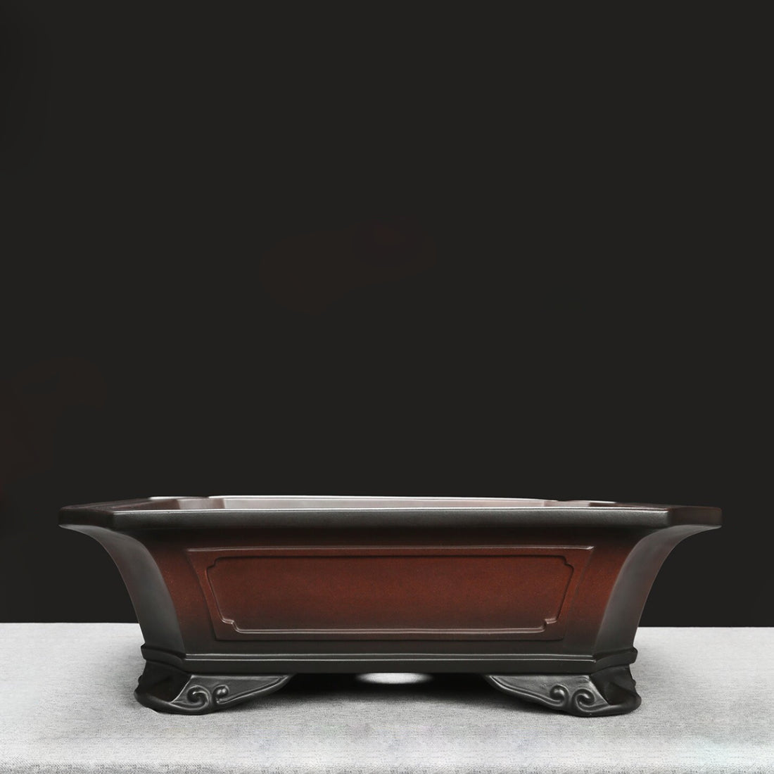 18.3 inch (46.7cm) XL Flared Rectangular Corner-Cut Gradient Finish Antique-Style Bonsai Pot