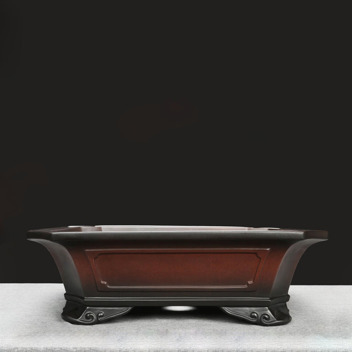 18.3 inch (46.7cm) XL Flared Rectangular Corner-Cut Gradient Finish Antique-Style Bonsai Pot