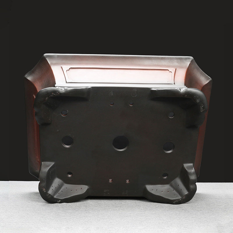 18.3 inch (46.7cm) XL Flared Rectangular Corner-Cut Gradient Finish Antique-Style Bonsai Pot Bottom View