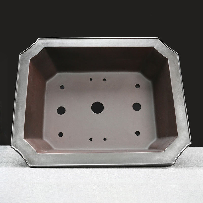 18.3 inch (46.7cm) XL Flared Rectangular Corner-Cut Gradient Finish Antique-Style Bonsai Pot Inner View