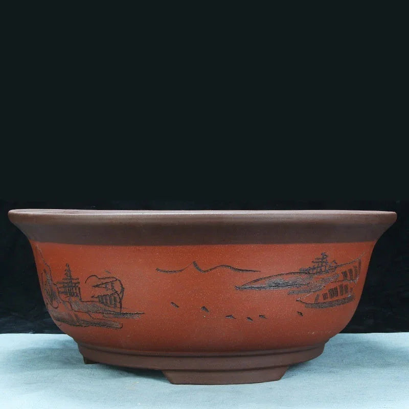 18.5" Large 7" Deep Round Unglazed Classic Bonsai Pots Red Color
