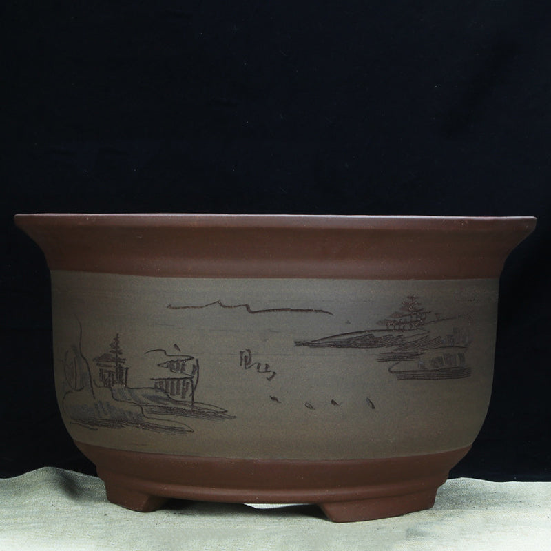 18.5" Large 8" Deep Round Unglazed Yixing Clay Bonsai Pots Grey Color