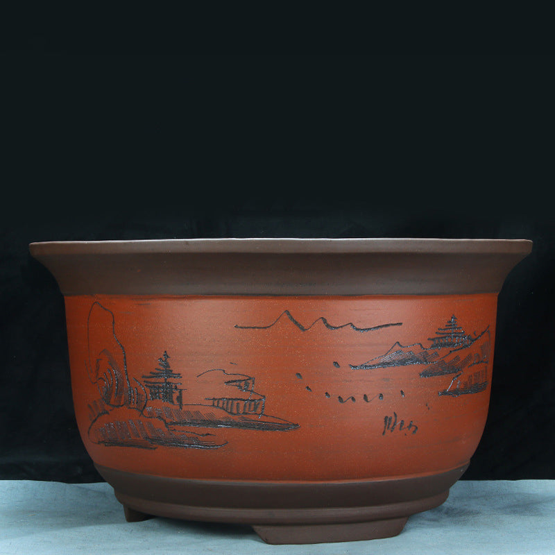 18.5" Large 8" Deep Round Unglazed Yixing Clay Bonsai Pots Red Color